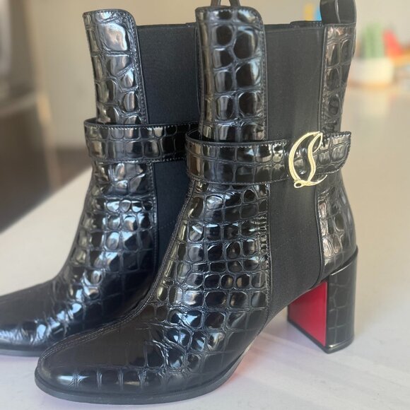 Christian Louboutin Chelsea Booty black embossed crocodile-effect calf leather - Picture 1 of 8